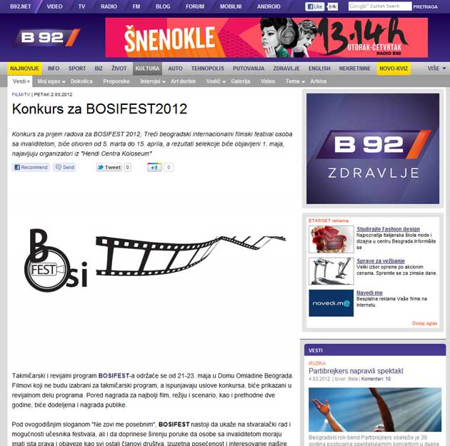 B92 - Konkurs za BOSIFEST2012