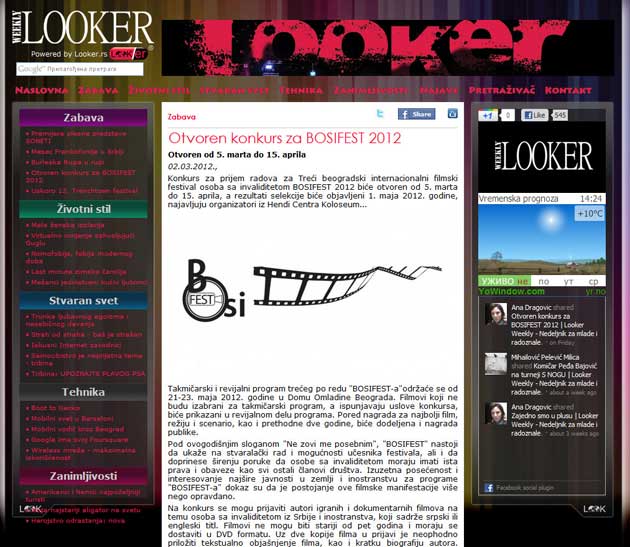 Looker Weekly - Otvoren konkurs za BOSIFEST 2012