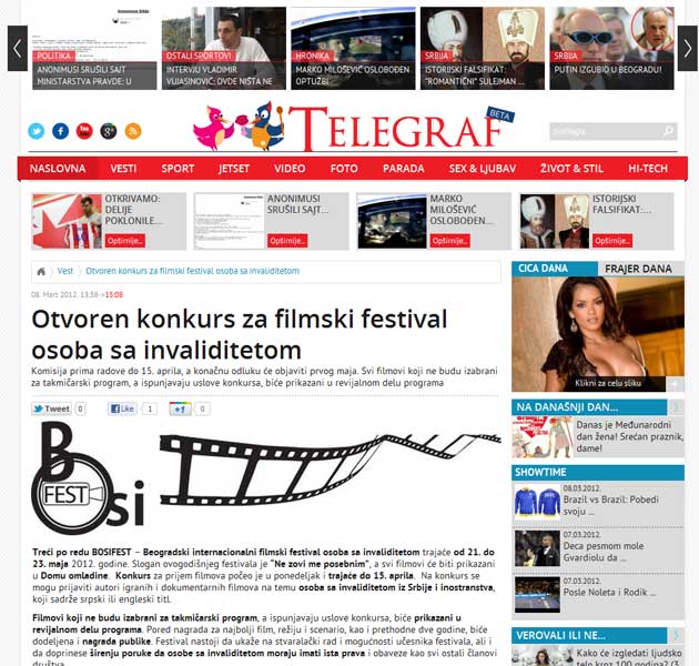 Telegraf - Otvoren konkurs za filmski festival osoba sa invaliditetom
