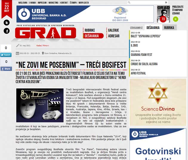 Časopis grad - "Ne zovi me posebnim" – Treci Bosifest